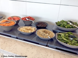 A salad bar is seen the United Club LAX airport lounge in Los Angeles, California. © Chris Carley / PointsLounge.