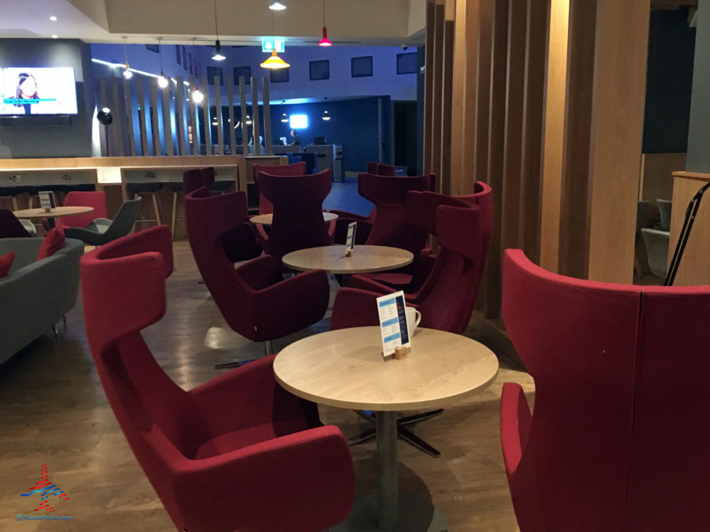 The breakfast area is seen at the Holiday Inn Express London Heathrow T4 (LHR airport hotel) in Hounslow, United Kingdom.
