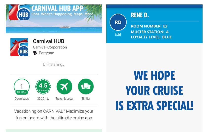 a screenshot of a cruise ship app