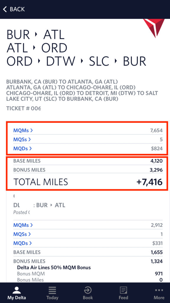 Delta SkyMiles receipt reflecting Pay with Points airfare booked through American Express.