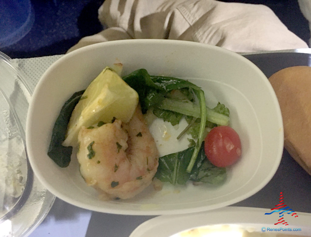 The Harissa shrimp appetizer -- part of Delta's Main Cabin international experience -- is seen on a Boeing 767-300ER from Salt Lake City to Paris Charles de Gaulle.
