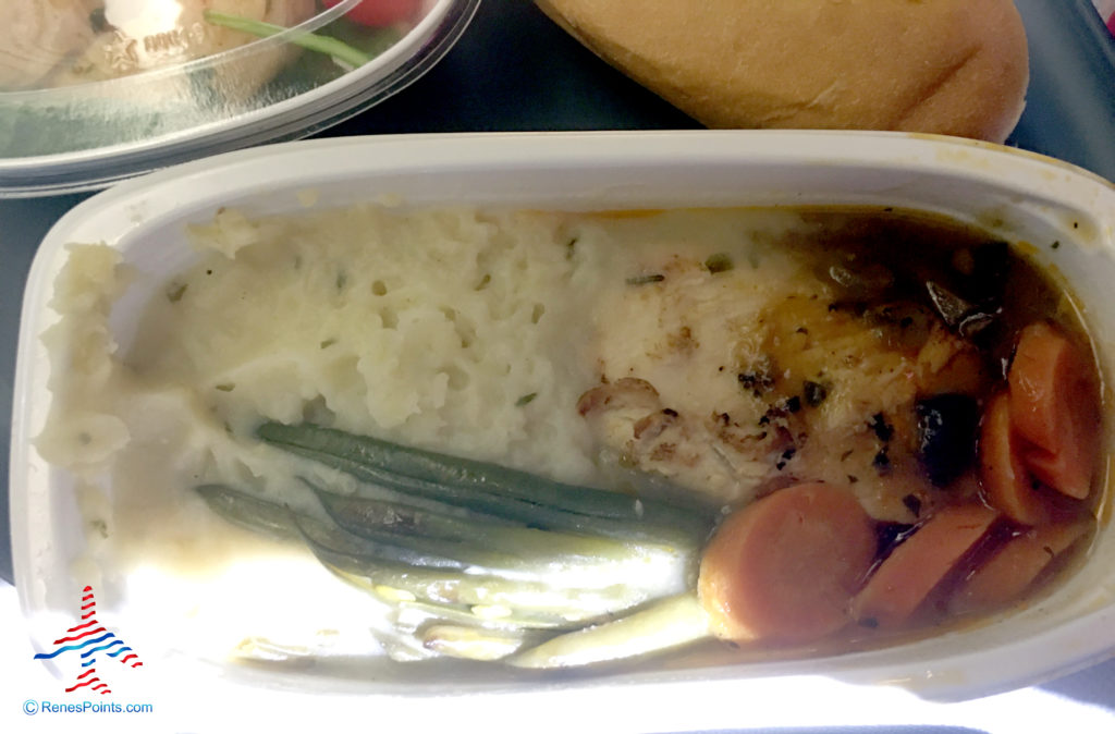 The Chicken Marsala dinner entree -- part of Delta's Main Cabin international experience -- is seen on a Boeing 767-300ER from Salt Lake City to Paris Charles de Gaulle.