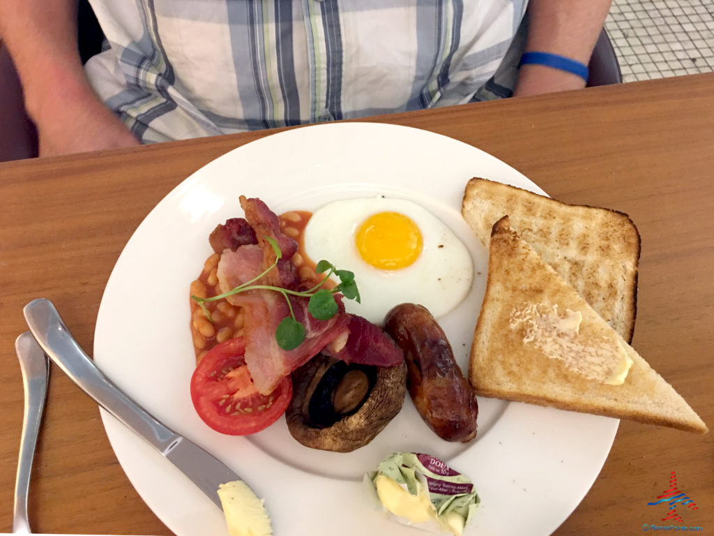 A traditional English breakfast is served at the Virgin Atlantic Clubhouse airport lounge at London Heathrow Airport (LHR).