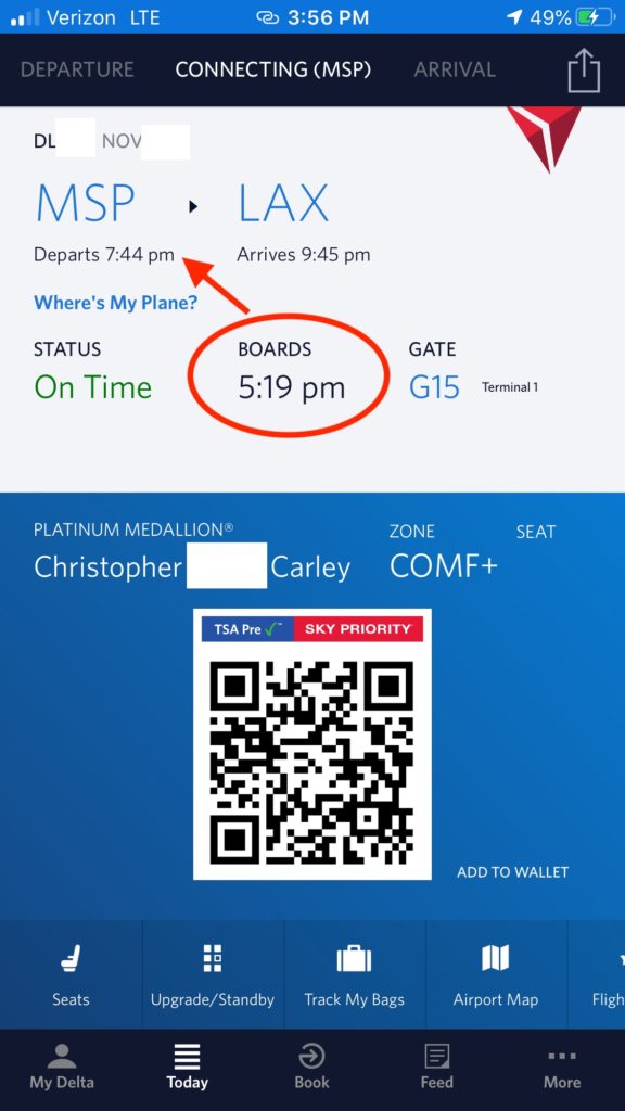 New boarding time not updated in the Fly Delta 5.1 app.