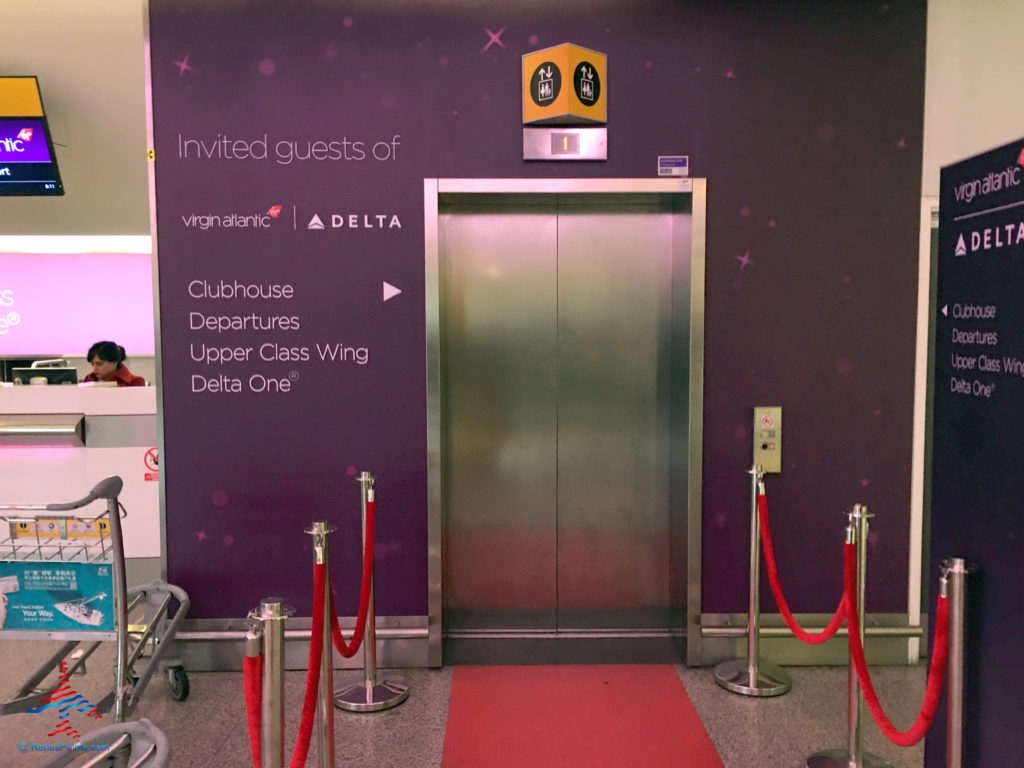 An elevator/lift for invited guests of the Virgin Atlantic Clubhouse airport lounge is seen at London Heathrow Airport (LHR).