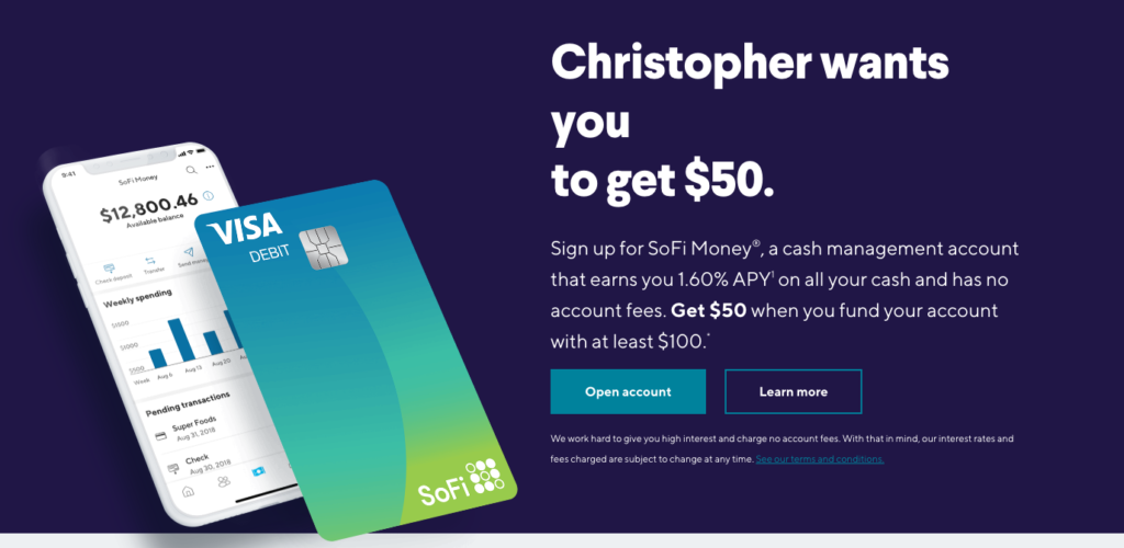 Earn $50 for opening a $100 SoFi Money account!