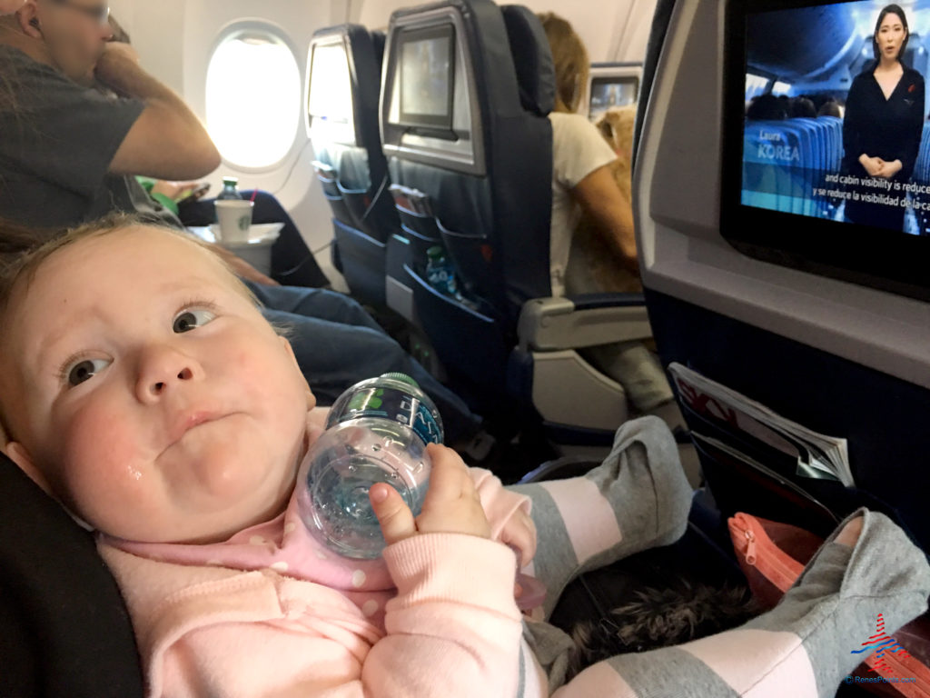 Baby sitting in first class on a Delta Air Lines 737.