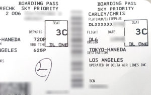 A Delta One boarding pass from Tokyo Haneda (HND) to Los Angeles (LAX)