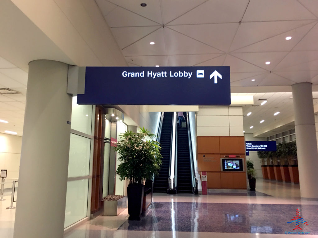 Entrance to the Grand Hyatt DFW from Dallas Ft. Worth International Airport in Texas.