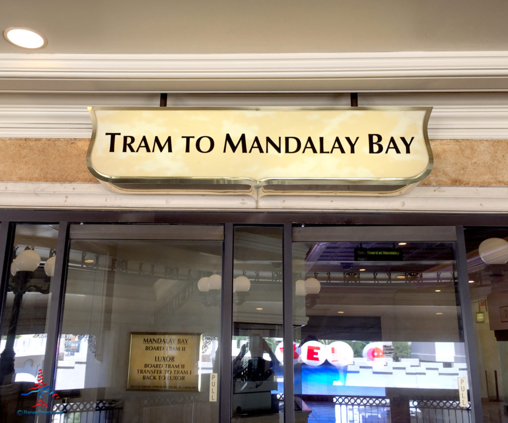 Sign for the tram from Excalibur to Mandalay Bay in Paradise, Nevada, outside of Las Vegas.