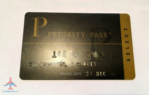 Priority Pass Select membership card obtained through American Express Platinum card.