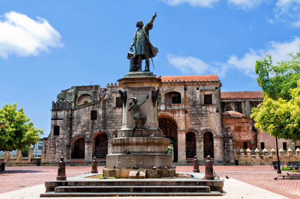 Statue outside the Catedral Primada de America Santo Domingo stock photo