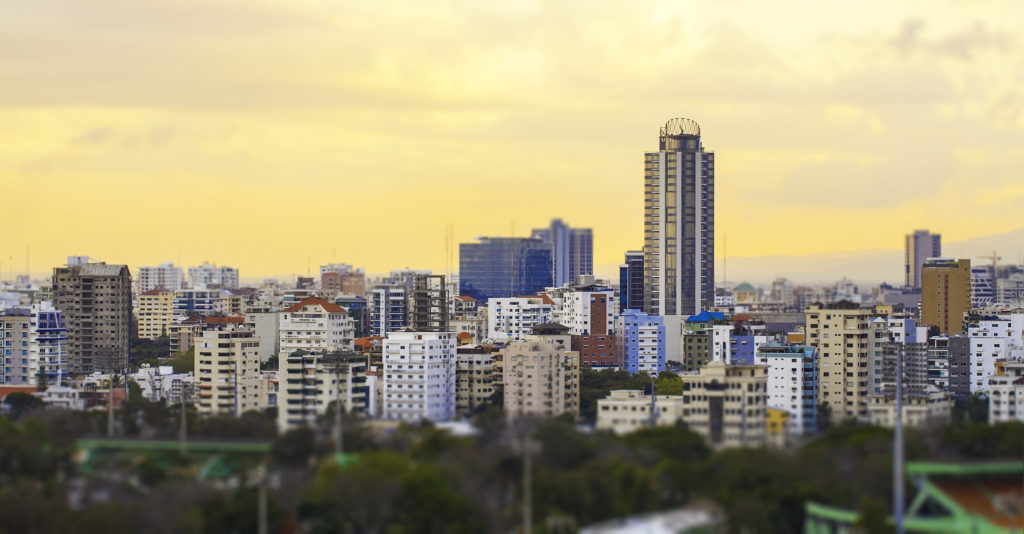 Skyline of the city of Santo Domingo, Dominican Republic with a tilt-shift effect
