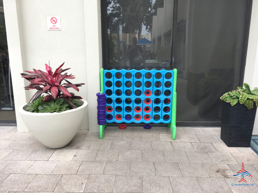 A giant Connect Four board is seen at the pool area of the Holiday Inn & Suites Anaheim hotel near Disneyland in Anaheim, California.
