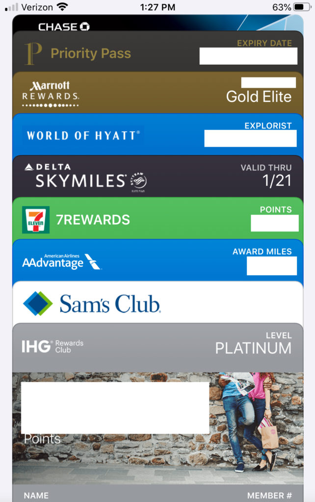 Loyalty program cards are seen in an Apple Wallet on the iPhone.