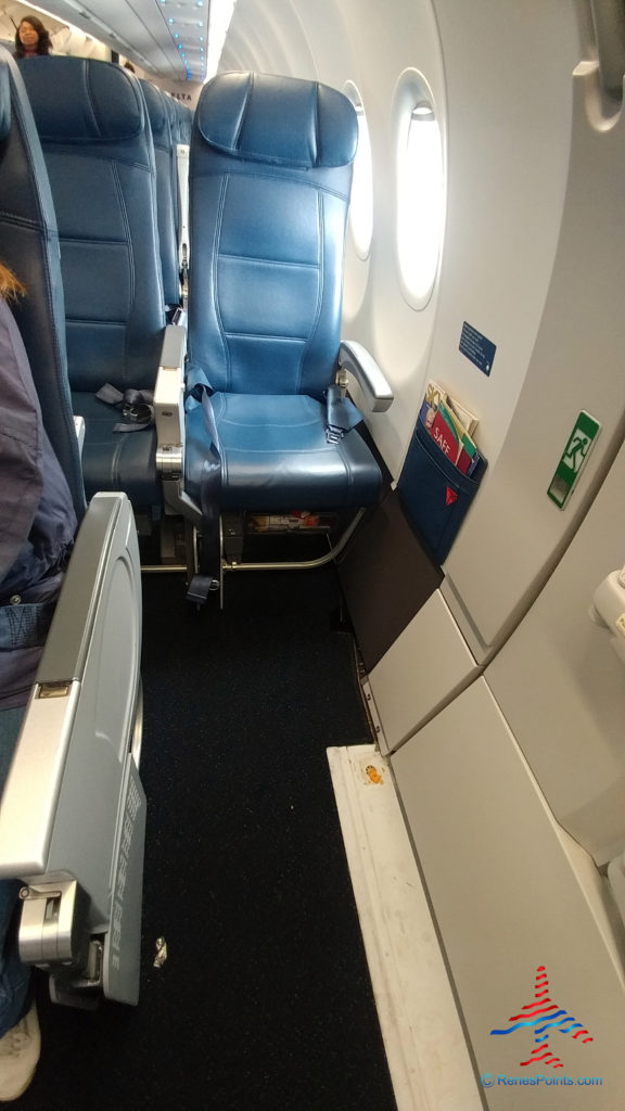 Seat 27A is seen on a Delta Air Lines Airbus A321.