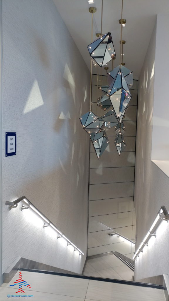 a chandelier from a staircase