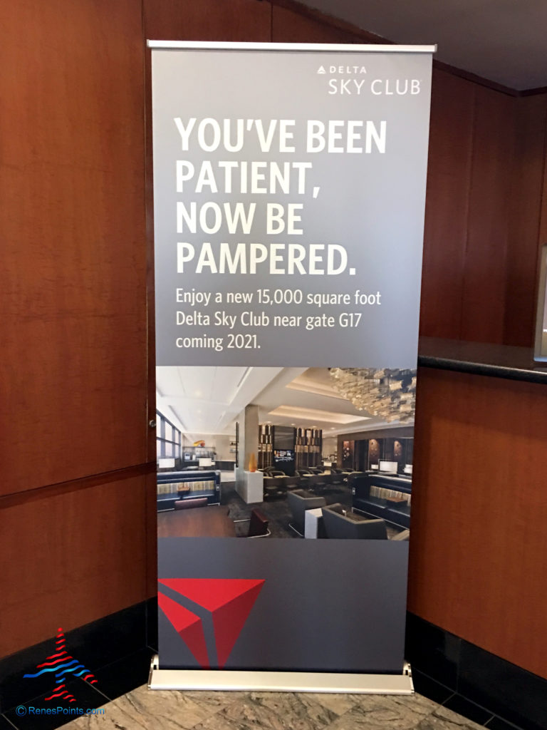 A sign announces a new Delta Sky Club coming to MSP airport's G concourse.
