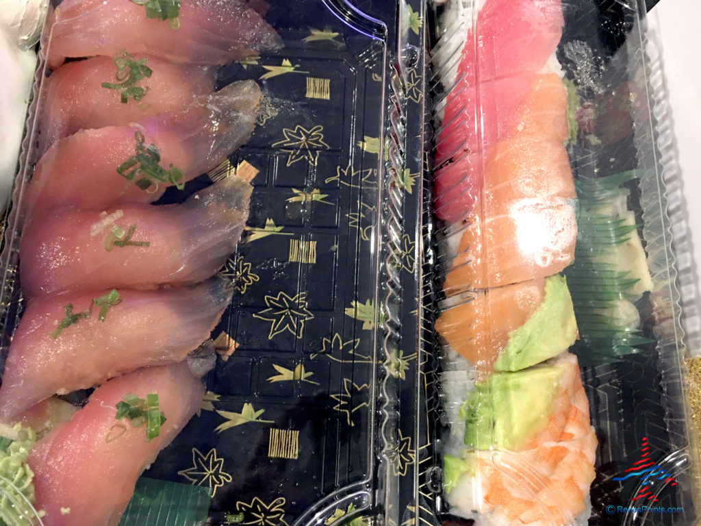 Sushi ordered from a food delivery service.