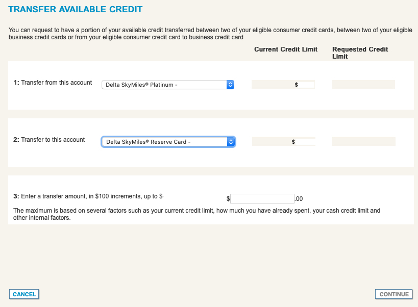 Transfer credit lines between Amex cards