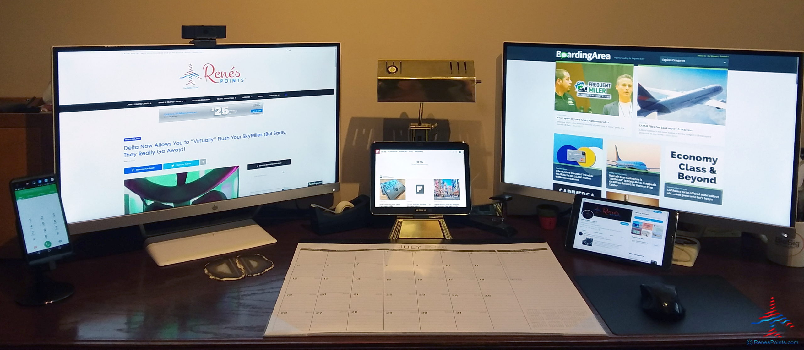 Four monitor setup for Zoom hosting and blogging