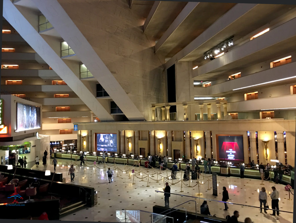 A view of the lobby inside the pyramid building of Luxor Resort and Casino, a hotel near the Las Vegas Strip in Paradise, Nevada.