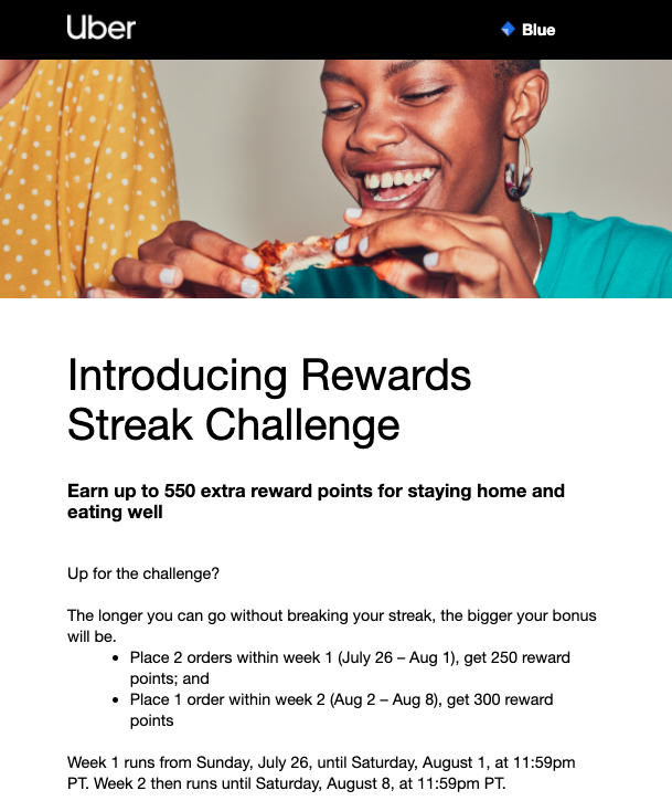 Uber Eats Reward Streak Challenge promotion