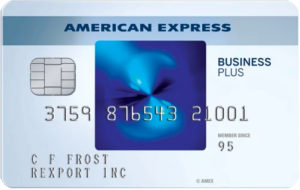 a credit card with a blue square and white text