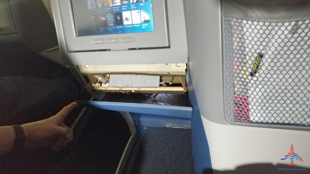 a screen in an airplane