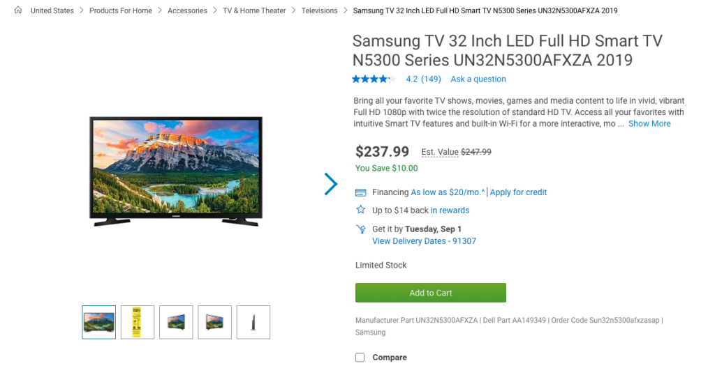 Samsung TV 32 Inch LED Full HD Smart TV N5300 Series UN32N5300AFXZA 2019 on Dell.com