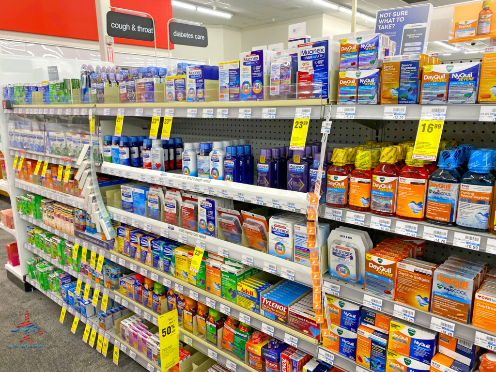 Cold medicines are seen at a CVS drugstore in Los Angeles, California.