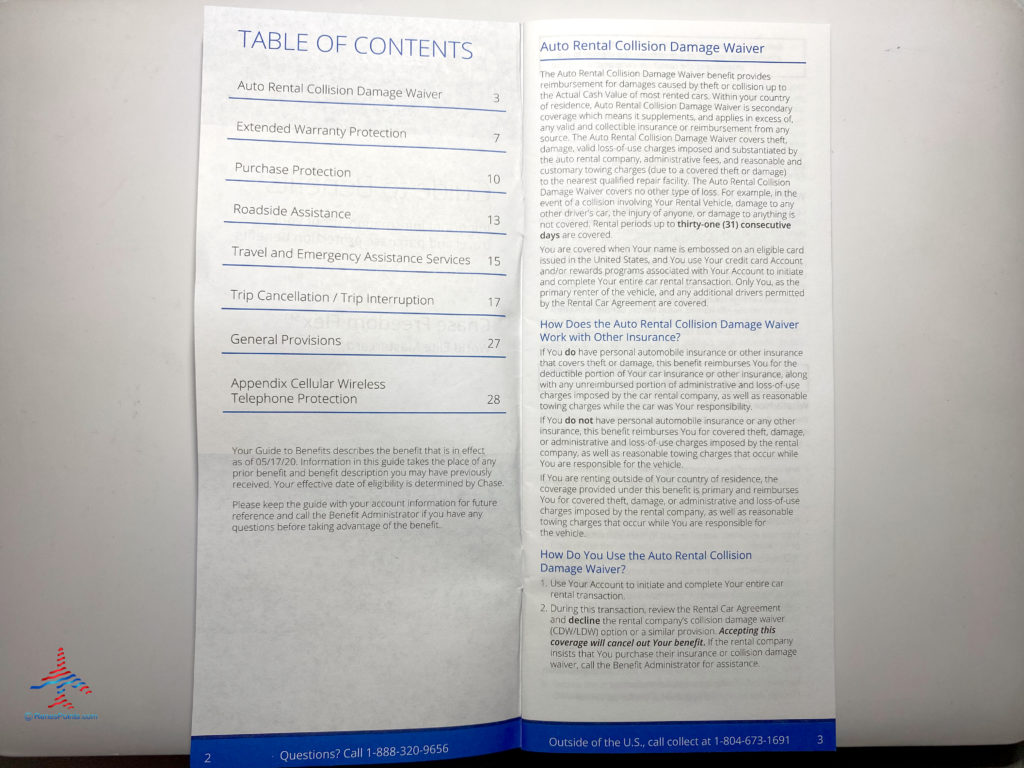 Table of Contents of the Chase Freedom Flex℠'s benefits guide booket.