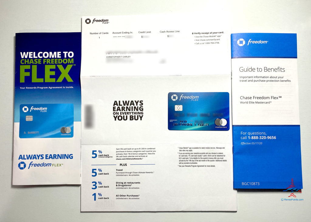 Welcome packet contents for the Chase Freedom Flex℠ Mastercard