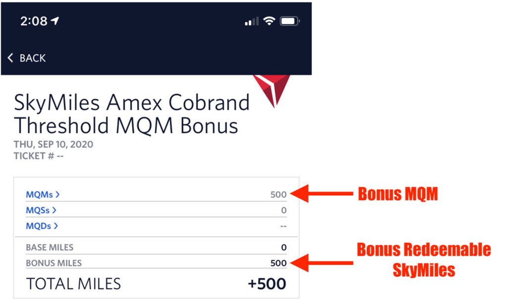 Bonus MQM and redeemable SkyMiles from the Delta Amex Offer.