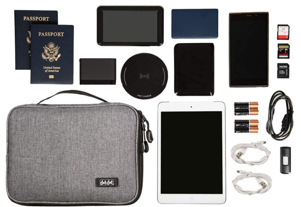 a group of electronic devices and a bag