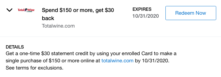 Total Wine Amex Offer: Save $30 when spending $150 at TotalWine.com!