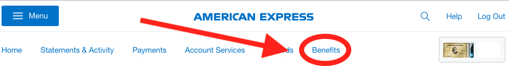 The benefits tab of an American Express account page.