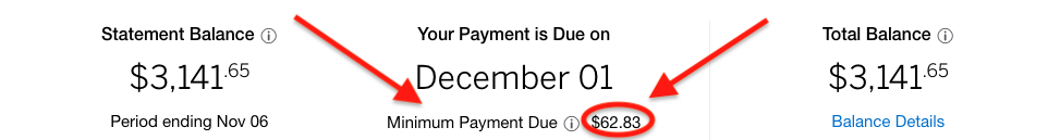 Minimum payment due on a statement from a Blue Cash Everyday Card from American Express.