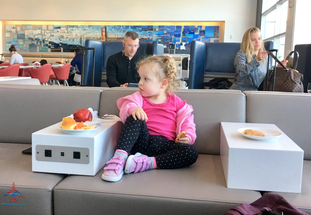A child enjoys the Delta Sky Club airport lounge at San Francisco International Airport (SFO) in San Francisco, California.