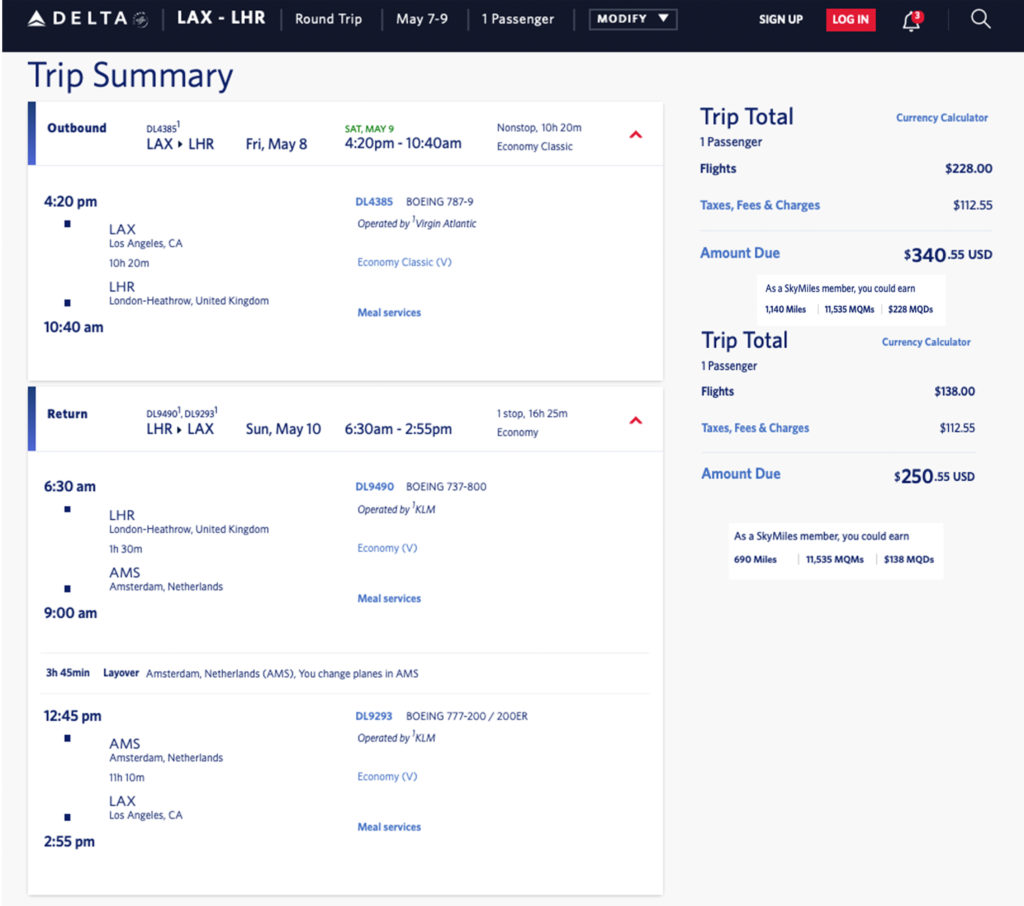 Delta Mileage Run: LAX to London Heathrow during Mother's Day weekend 2020.
