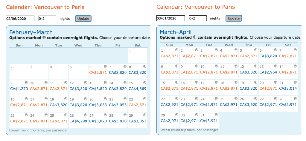 Vancouver to Paris AeroMexico business class mileage run itinerary dates.