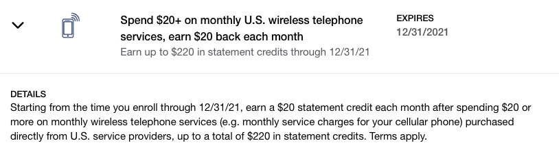 $20 US wireless provider credit for Delta Reserve Amex Business card.