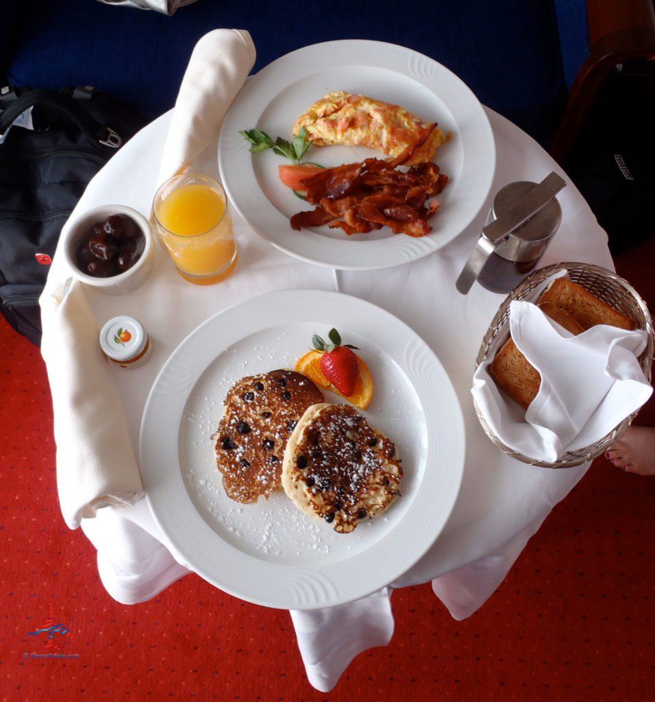 Hot breakfast is served during room service on the Paul Gauguin cruise ship in Tahiti.