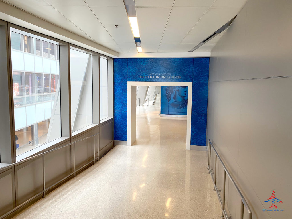 The west entrance (from Terminal 4) to the elevator alcove for the American Express Centurion Lounge LAX is seen inside the Tom Bradley International Terminal (TBIT) at Los Angeles International Airport in Los Angeles, CA. (©Chris Carley/RenesPoints.com)