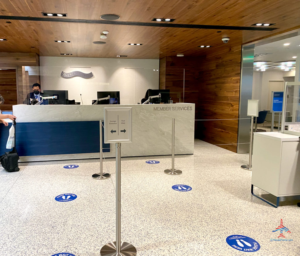 The lobby and check-in/registration desk at the American Express Centurion Lounge LAX are seen inside the Tom Bradley International Terminal (TBIT) at Los Angeles International Airport in Los Angeles, CA. (©Chris Carley/RenesPoints.com)