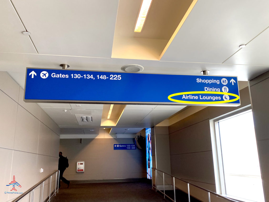 Follow the "Airline Lounges" signage to the American Express Centurion Lounge LAX is inside the Tom Bradley International Terminal (TBIT) at Los Angeles International Airport in Los Angeles, CA. (©Chris Carley/RenesPoints.com)
