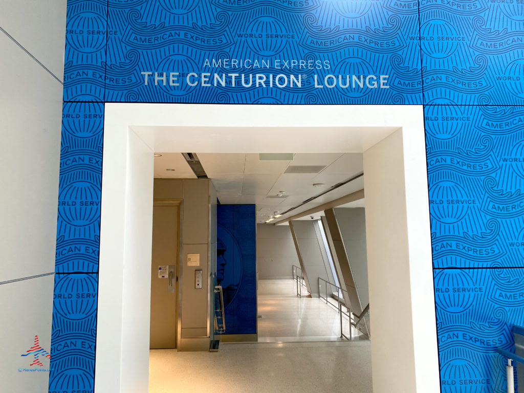 The entrance to the elevator alcove for the American Express Centurion Lounge LAX is seen inside the Tom Bradley International Terminal (TBIT) at Los Angeles International Airport in Los Angeles, CA. (©Chris Carley/RenesPoints.com)