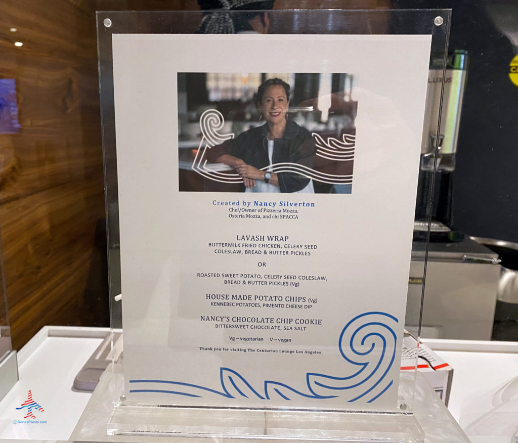 Chef Nancy Silverton's temporary menu for grab-n-go food is seen at the American Express Centurion Lounge LAX inside the Tom Bradley International Terminal (TBIT) at Los Angeles International Airport in Los Angeles, CA. (©Chris Carley/RenesPoints.com)