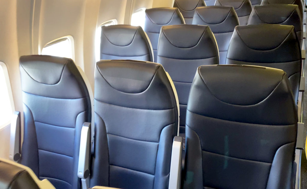 Rows of seats are seen on an Avelo Airlines 737-800 prior to Avelo's first passenger flight. The trip traveled from Hollywood Burbank Airport in Burbank, California (BUR) to Charles M. Schulz–Sonoma County Airport in Santa Rosa, California (STS) on Wednesday, April 28, 2021.
