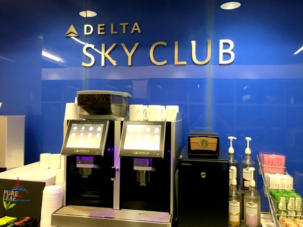 A coffee station is seen inside the Delta Sky Club at John F. Kennedy International Airport (JFK) in Queens, New York.